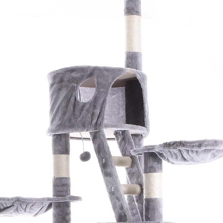 Actual product image Wiltec Cat Tree Scratching Post Climbing Tree 240-260cm in Grey with Caves, Hammocks and Platforms (260 cm, Grey)