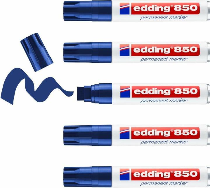 Produktbild Edding 850 Permanent Marker, Keilspitze, versch. Farben (Blau, 16 mm, 5 x)