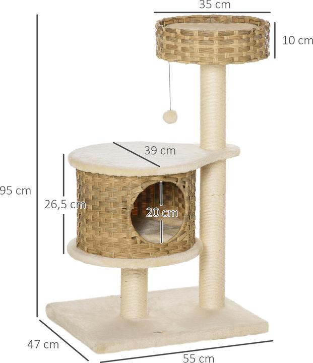 Image du produit PawHut Arbre à chat avec niche pour chat (95 cm, Multicolore)