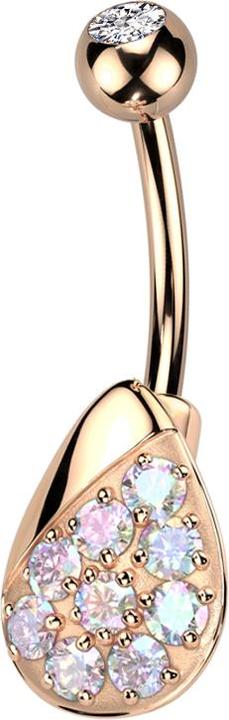 Star Piercing Banane rosegold mit Kugel rosegold Kristall silber und Tropfen mit Kristallen multicolor (Messing, Chirurgenstahl 316L)