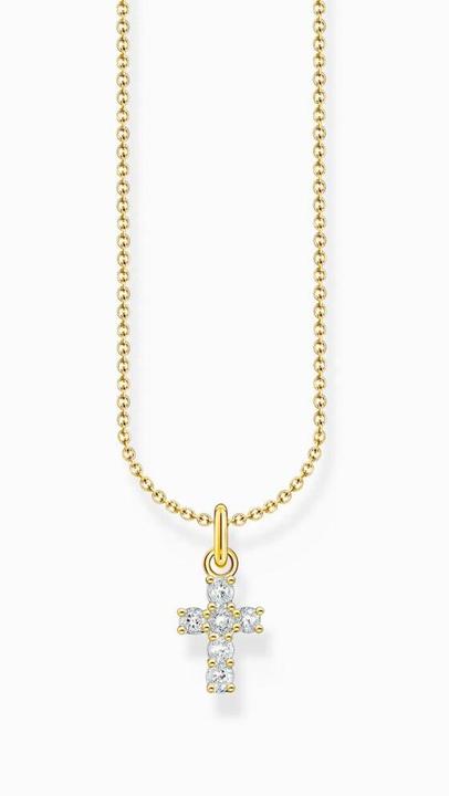 Image du produit Thomas Sabo Chaîne avec pendentif croix blanche plaqué or (Or jaune 750 plaqué or, Argent sterling 925, 38 - 45 cm)