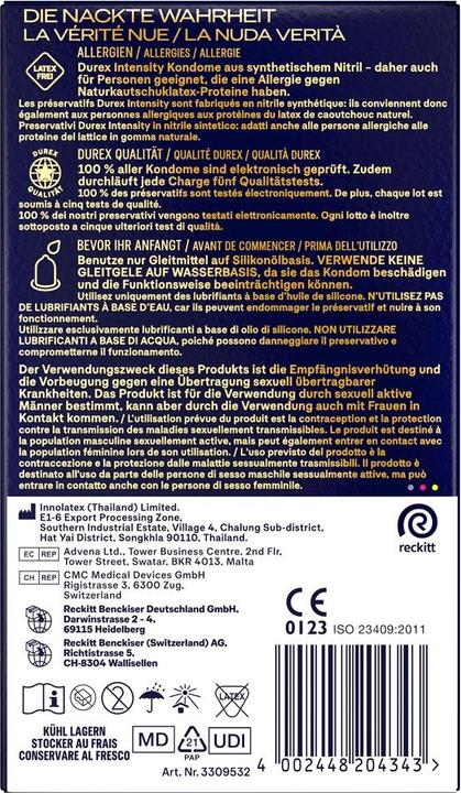 Nutritional values and ingredients Durex Intensity Classic (8 pcs.)
