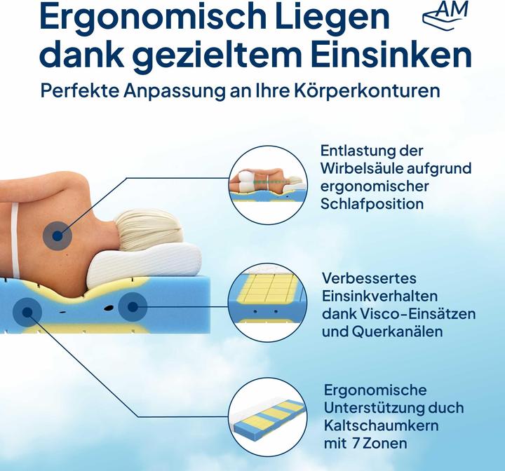 Produktbild AM Qualitätsmatratzen Premium Plus 7-Zonen Kaltschaum (200 x 200 cm, Schaumstoffkern)