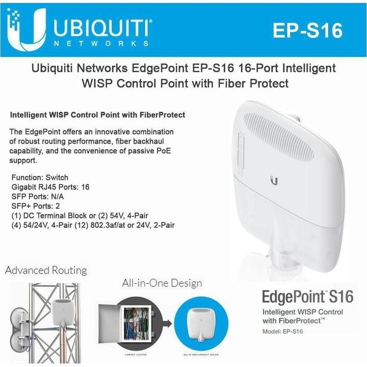 Produktbild Ubiquiti EdgePoint S16: 6 Port (PoE) Switch (16 Ports)