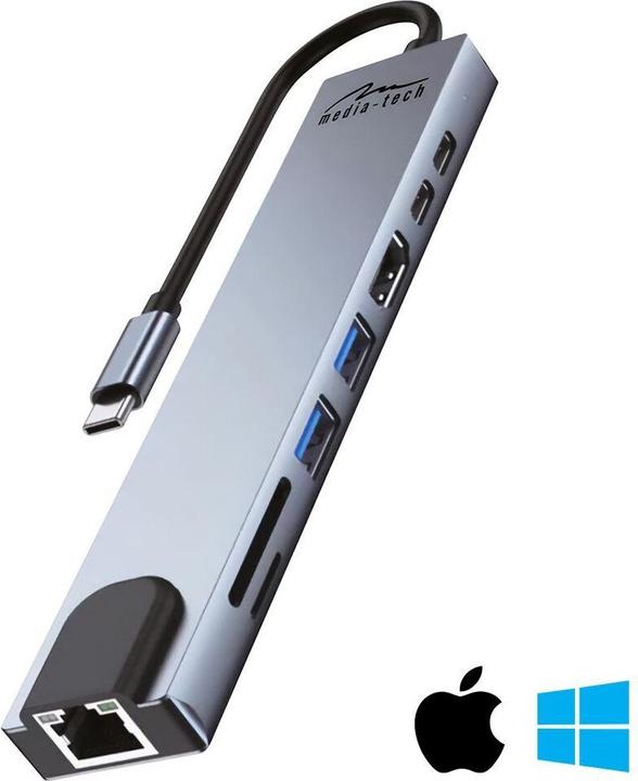 Immagine prodotto Media-Tech HUB USB 8 IN 1 GIGA LAN HUB MT5046 (USB-C, 6 Porti)