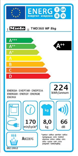 Label énergétique Miele TWD360WP (8 kg, Gauche)