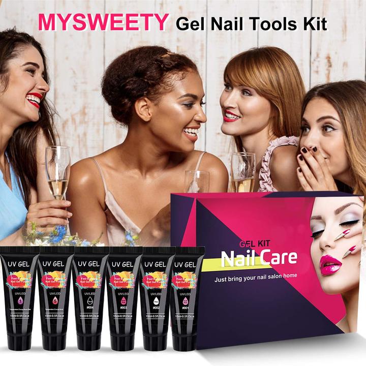 Produktbild MySweety UV Gel Set mit UV Lampe (Nagelstyling Set, 001 Soft Pink, 002 White, 003 Dude Pink, 004 Clear, 1 Temperature Change Rose Pink, 5 Temperature Change Nude)