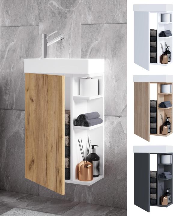 Produktbild VCM 2-tlg Badmöbel Set Gäste WC Gästebad Waschplatz Waschtisch klein schmal Lumia