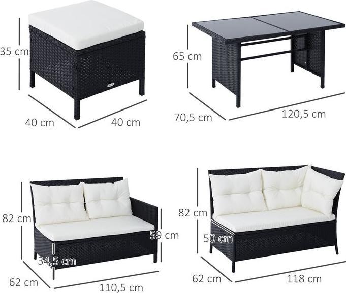Produktbild Swisshandel24 Sitzgarnitur für 7 Personen Sitzgruppe Gartenset Gartenmöbel Set, Polyrattan, Schwarz+Cremeweiss
