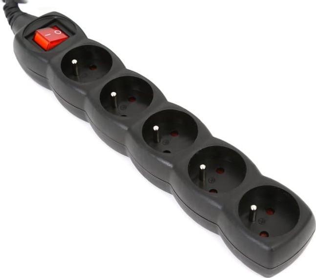 Produktbild Omega Verlängerungskabel mit Erdung, 3 m, 16 A, 5 Steckdosen, Typ E, Schwarz (3 m, 3500 W)