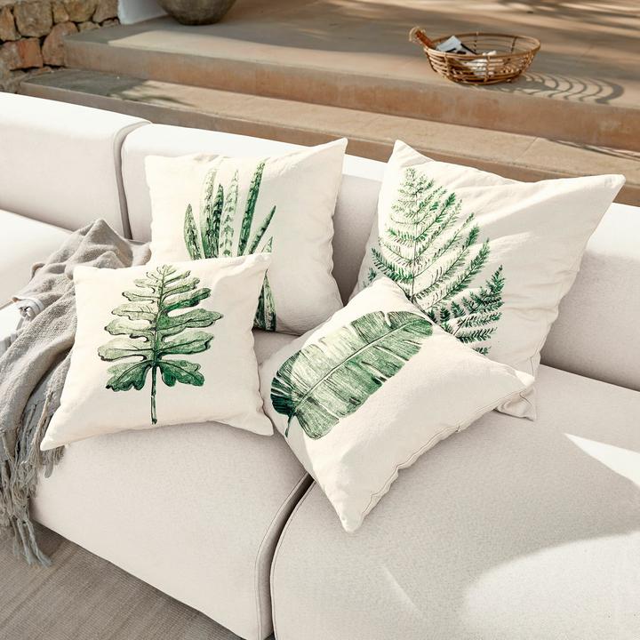 Produktbild Loberon Kissenhülle 4er Set Marly creme/grün (50 x 50 cm)