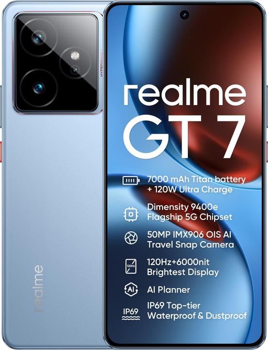 realme GT 7 5G Dual Sim 12GB RAM 512GB - Blue (512 GB, IceSense Blue, 6.78", Dual SIM, 50 Mpx, 5G)