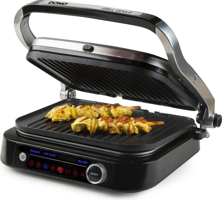 Actual product image Domo Genius Electric Contact Grill Non-stick Coating, with Display Stainless Steel, Black (EU plug)
