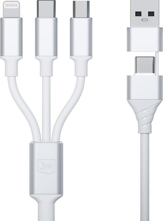 Produktbild 3MK Hyper Cable 3w1 USB-A/USB-C - USB-C/Micro/Lightning 1.5m Biały/White Kabel (1.50 m, USB 3.2 Gen 1, 12 W)