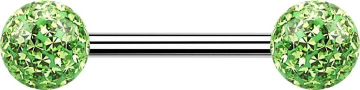Star Piercing Barbell silber mit zwei Kristall Kugeln hellgrün Epoxy Schutzschicht (Chirurgenstahl 316L)