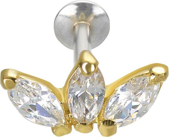 Bijouteria Ohrpiercing (Zirkonia, PVD Beschichtung (goldfarbig), Silber 925, Chirurgenstahl 316L)