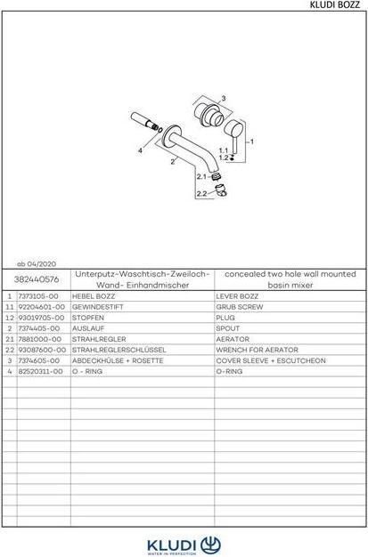Produktbild Kludi BOZZ Zweiloch Waschtischarmatur, Auslauf 18 cm