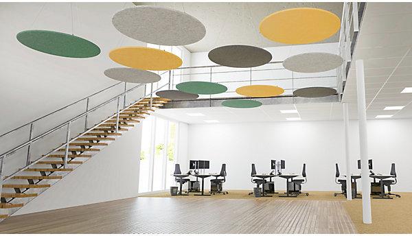 Actual product image eurokraft basic Acoustic ceiling panel, PET felt, Ø 1200 mm, round shape, dark grey.
