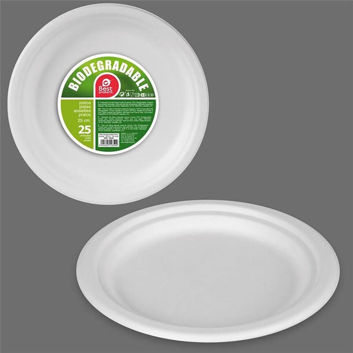 Produktbild Best Products Green Geschirr-Set Zuckerrohr Ø 25 cm Biologisch abbaubar Einwegartikel 25 Stück (25 x)