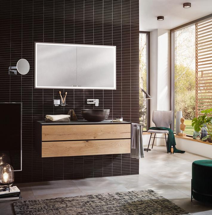 Actual product image Emco asis prestige 2 illuminated mirror cabinet, flush-mounted model, 1015mm, wide left door