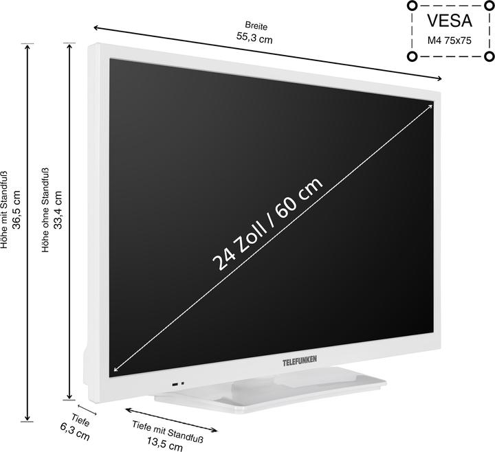 Produktbild Telefunken 24 Zoll Fernseher XH24O550M-W - HD-Ready Fernseher mit integriertem Triple-Tuner, weiss (24", LED, HD, 2025)