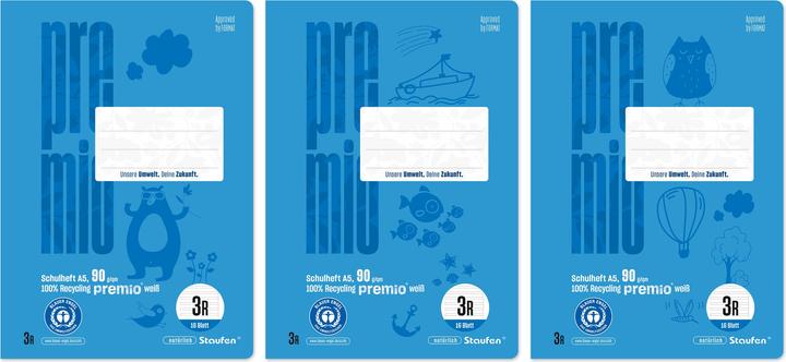Produktbild Staufen Schulheft Premio, DIN A5, 3. Schuljahr mit Rand, LIN3R, 16 Blatt (A5, Liniert)