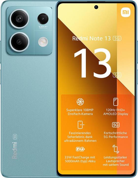 Actual product image Xiaomi Redmi Note 13 5G (128 GB, Ocean Teal, 6.67", Hybrid Dual SIM, 100 Mpx, 5G)
