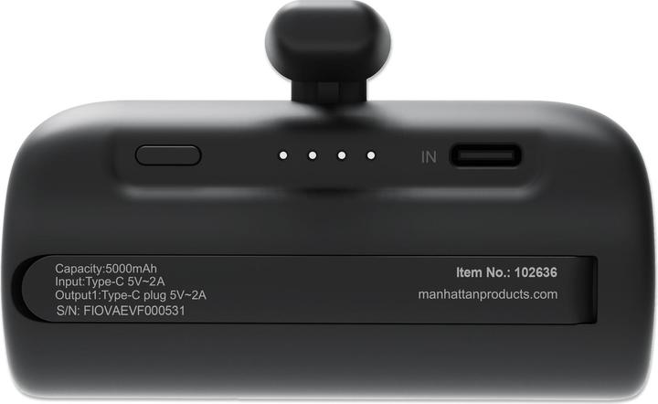 Productafbeelding Manhattan Powerbank 5000 mAh met geïntegreerde USB-C plug 10W voor gebruik als mobiele telefoonhouder met L (5000 mAh, 10 W, 10 Wh)