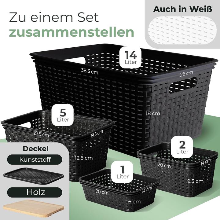 Produktbild Novaliv Aufbewahrungsbox mit Deckel Mini 1L Korb Schwarz in Rattan Design Lebensmittelecht Aufbewahr (1 l)
