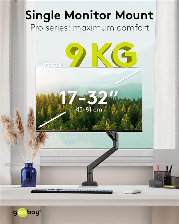 Produktbild Goobay Single-Monitorhalterung mit Gasdruckfeder, schwarz (Tisch, 32")