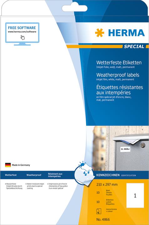 Actual product image HERMA Weatherproof inkjet labels A4