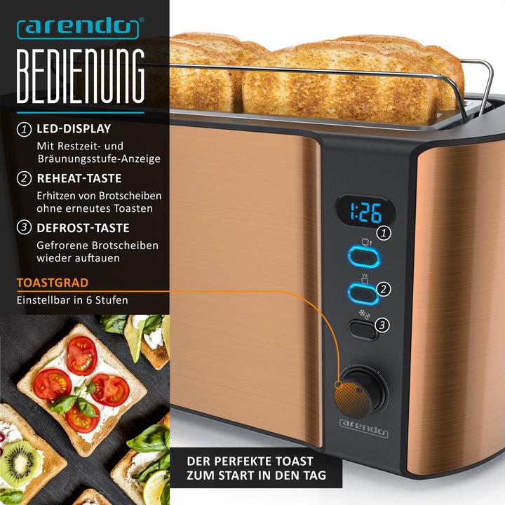 Produktbild Arendo Frühstücks Set, Wasserkocher 1,5l Temperaturwahl, 4-Scheiben Toaster & Eierkocher für 7 Eier, Kupfer