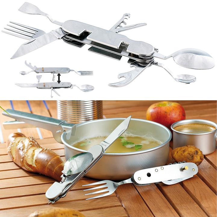 Produktbild Pearl 9in1-Edelstahl-Klappbesteck für Camping und Outdoor
