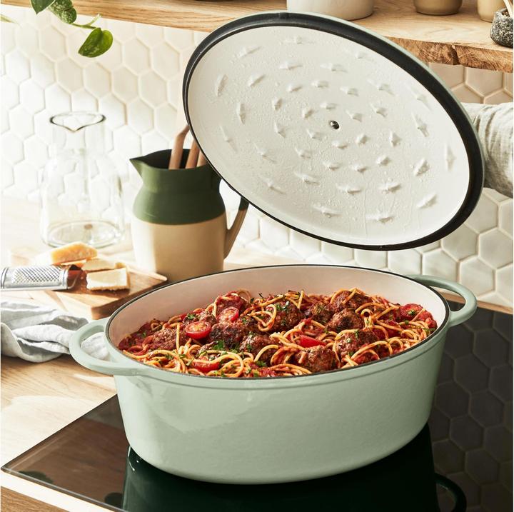 Productafbeelding Tefal LOV Gietijzeren Ovale Braadpan 34cm Lichtgroen (34 cm, Braadpan + kasserol, Steelpan, Gietijzer)