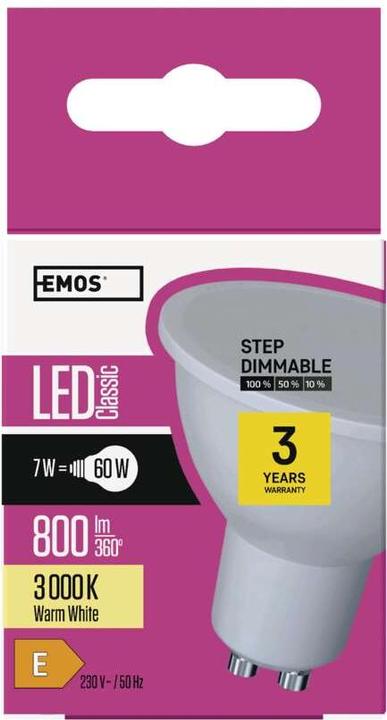 Image du produit Emos Lampe LED Classic MR16 / GU10 / 7 W (60 W) / 800 lm / Blanc chaud / à intensité variable (GU10, 7 W, 800 lm, 1 x, E)