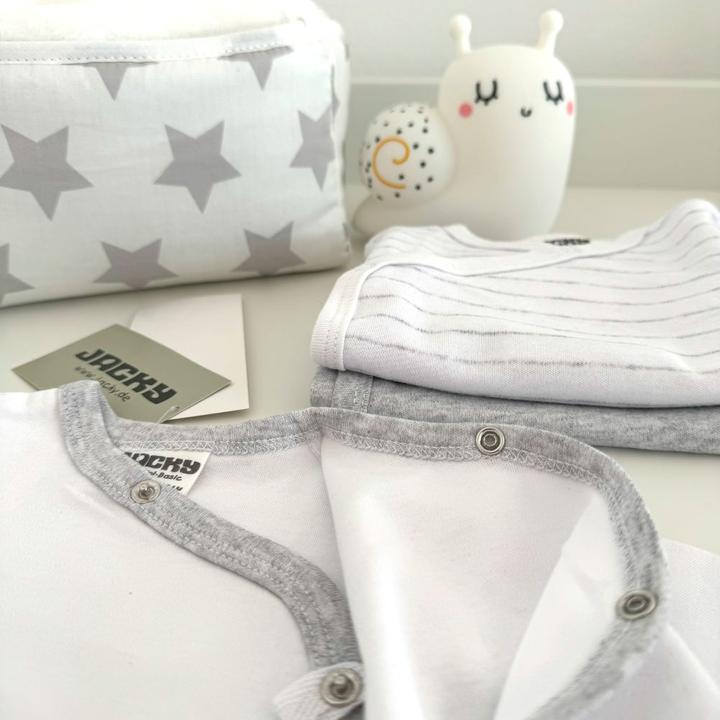 Immagine prodotto Jacky Baby Body avvolgente a manica lunga 3 pezzi - grigio melange, body per bambini a righe e body avvolgenti (62, 68)