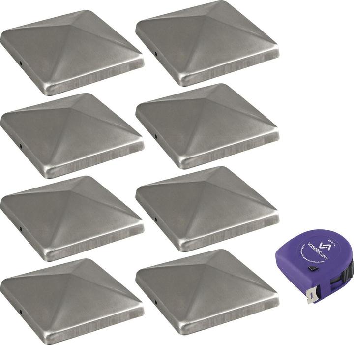 Vasalat Pfostenkappe 9x9cm - Pfosten Abdeckkappen + Schrauben, Edelstahl (Pfostenkappen, 8 Stk.)