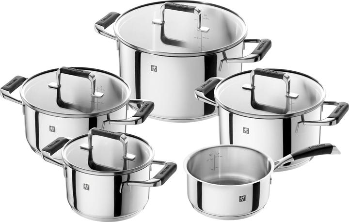 Produktbild Zwilling Topfset POLETTO 5 teilig Edelstahl mit Glasdeckeln INDUKTION (Kochtopf, Edelstahl)