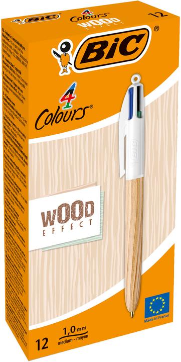 Actual product image Bic Retractable Ballpoint Pen 4 Colours Wood Style (Nature/white, 1 x)