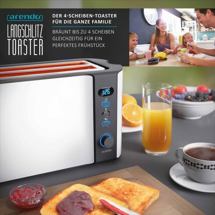 Immagine prodotto Arendo Tostapane in acciaio inox a 4 fette con slot lungo, scalda panini, display con indicatore del tempo