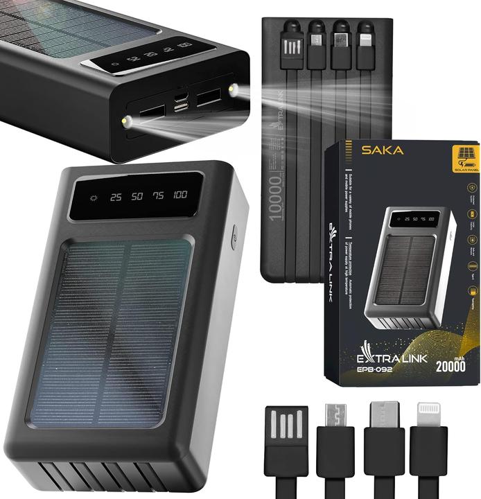 Produktbild Extralink EPB-092 20000mAh Czarny | Powerbank | Solar Power bank, USB-C (20000 mAh, 10 W, 74 Wh)