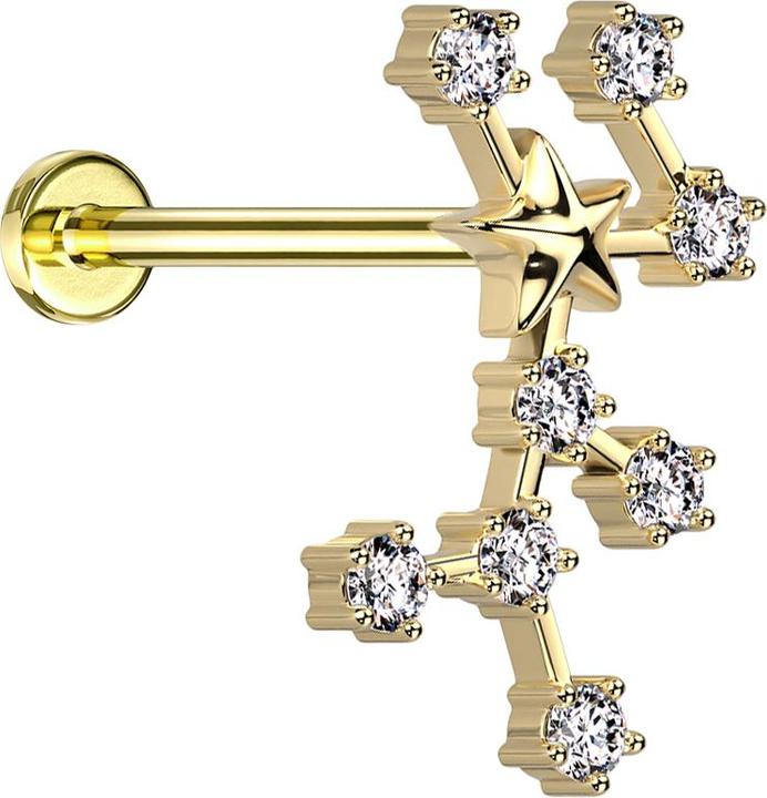 Immagine prodotto Star Piercing Micro Labret filo interno placcato oro Segno zodiacale Vergine con cristalli (Acciaio chirurgico 316L, Ottone)