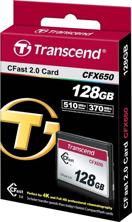Produktbild Transcend CFX650 CFast 2.0 128GB Card R510MB/s MLC (128 GB, CFast 2.0, U3)