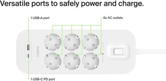 Actual product image Belkin Surgemaster surge protection (6 x, CEE 7/3, 2 m)