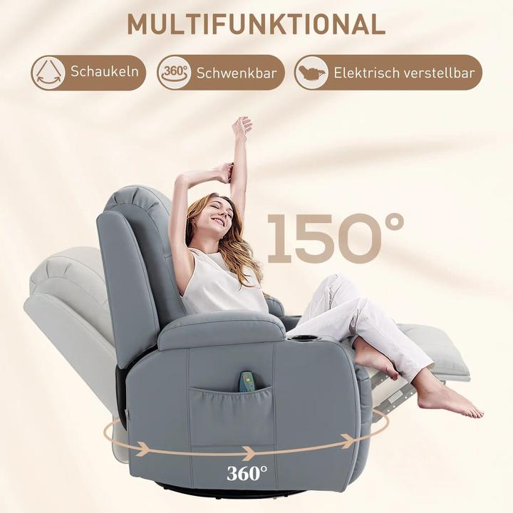 Produktbild Swisshandel24 Relaxsessel Massagefunktion elektrisch Liegefunktion Wippfunktion drehbar Fernbedienung bis 150kg Ku