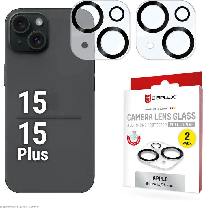 Image du produit Displex Full Cover Camera Lens Glass, Kamera Schutzglas, Platte, Doppelpack (2 pièce(s), Apple iPhone 15 Plus, Apple iPhone 15)