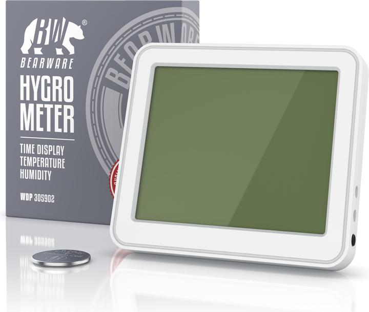 Image du produit Bearware Thermometer & Hygrometer, Temperatur, Luftfeuchtigkeit & Uhrzeit, Innenwetterstation, Magnethalter