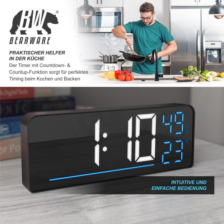 Produktbild Bearware Radiowecker digital, LED mit 2 Alarmzeiten, Grosses Display, Snooze, Temperatur & Luftfeuchtigkeit