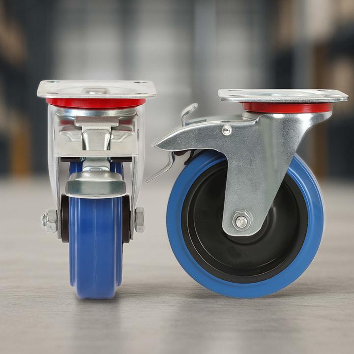 Immagine prodotto Wiltec Set di 4 rotelle 4x Rulli da trasporto 125 mm con ruota in plastica, freno, piastra di montaggio