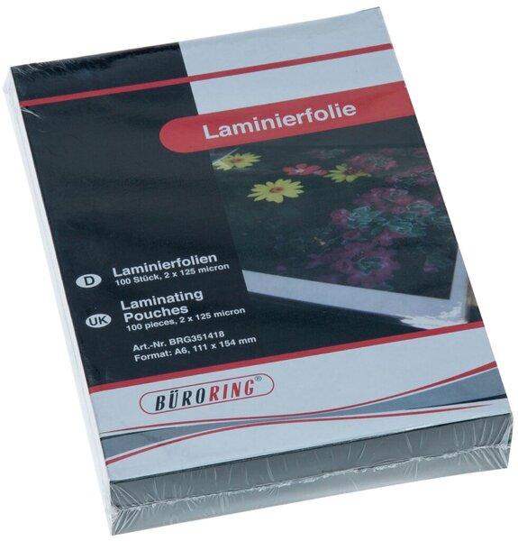 Produktbild Büroring Laminierfolie, DIN A6, 125 Mikron, 100 Stück (111 x 154 mm, 100 Stück, 125 µm)